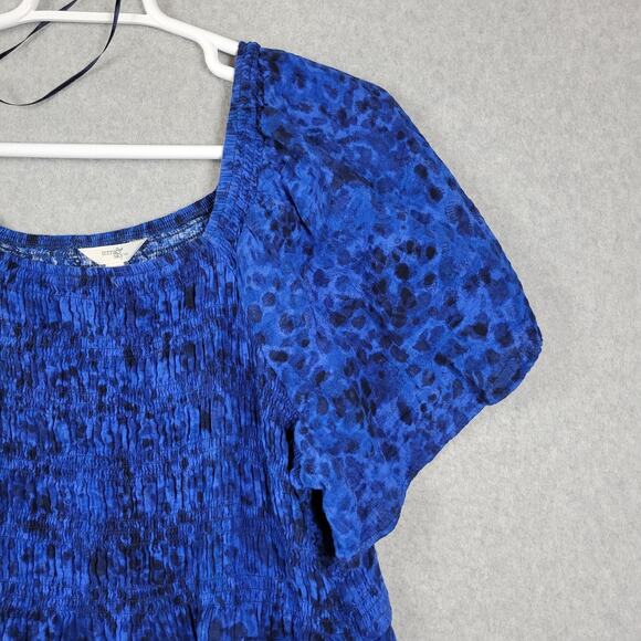 Terra & Sky 100% Cotton Blue SS Smocked Casual Dress Women's Plus 3X Pockets - Picture 4 of 12